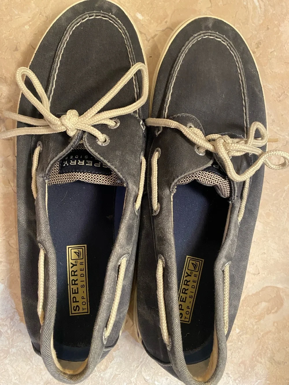 Sperry Men's Charcoal Canvas Boat Shoes with Beige Laces